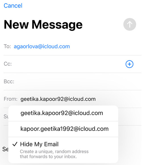 iPhone hide my email address