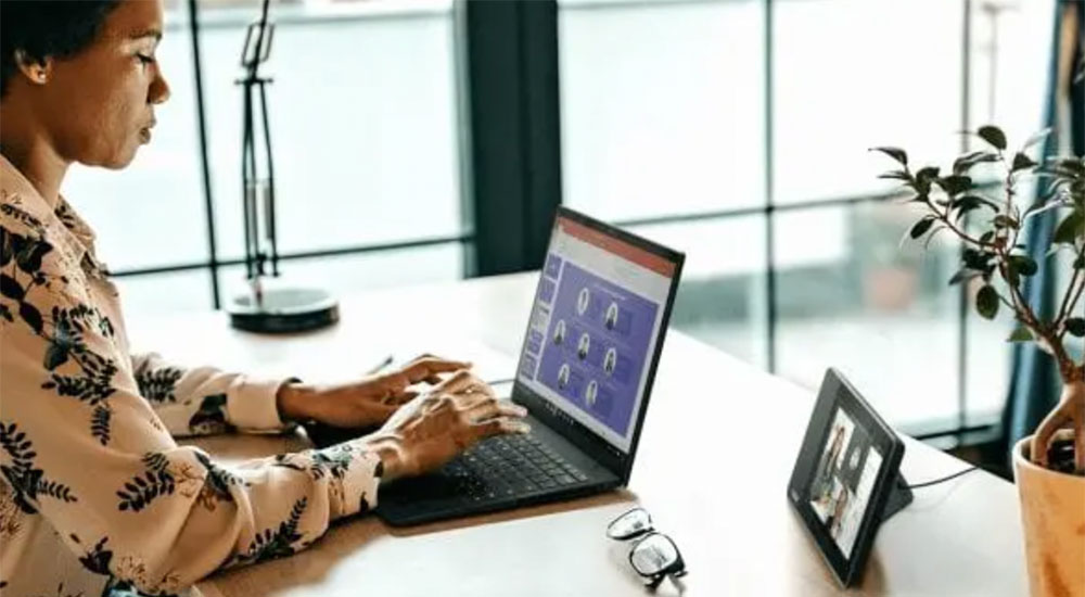 remote employee working on notebook